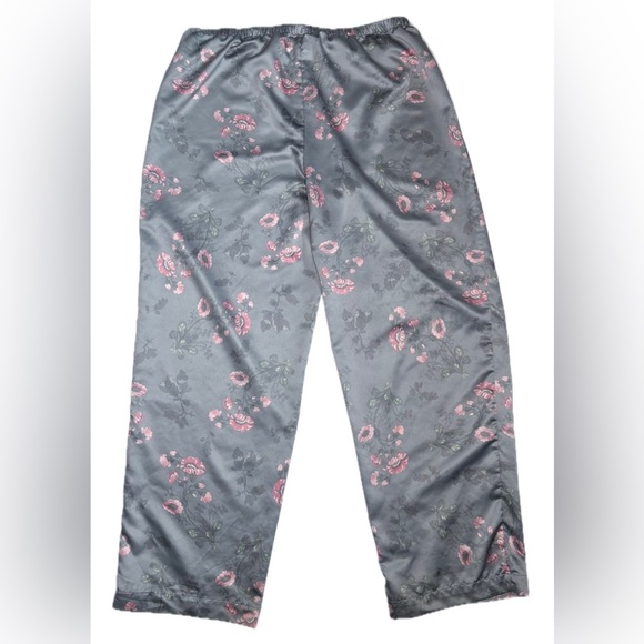 Ralph Lauren Gray Floral Satin Pajamas Size Large Top Pants Romance Feminine - Picture 11 of 11